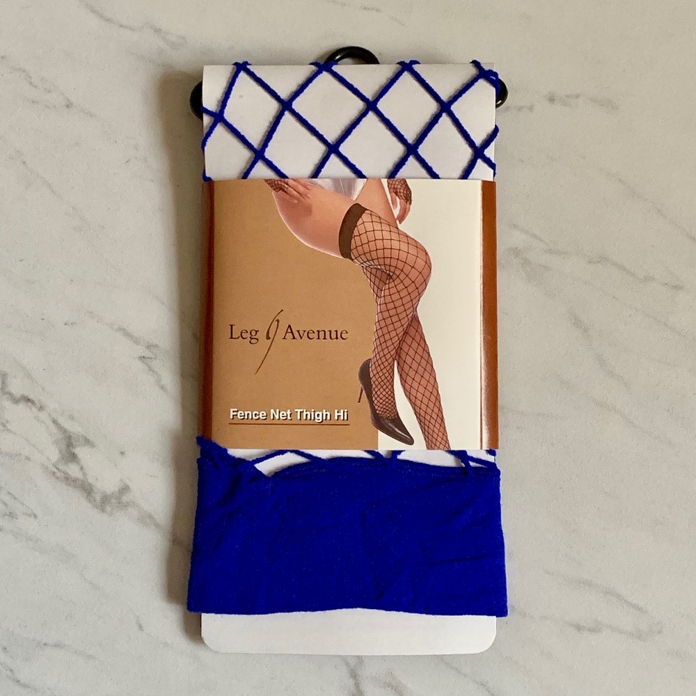 NWOT Thigh High Bright Blue Fence Net Stockings